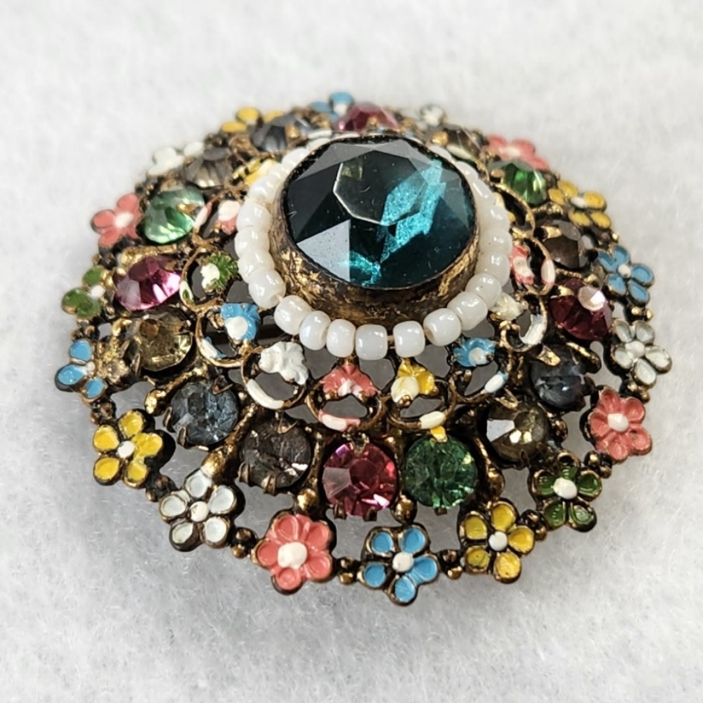 Vintage Czechoslovakian Brooch Signed Gorgeous Colors 60$